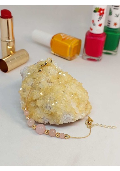 Pembe Kuvars Taşı Tasarım Bileklik (52044)