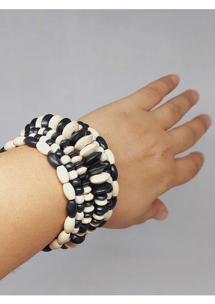Ahşap Siyah&beyaz Renk Hafızalı Otantik Bileklik (51964)