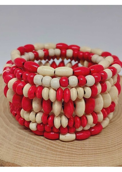 Ahşap Kırmızı ve Beyaz Renk Hafızalı Otantik Bileklik (51972) fiyatları