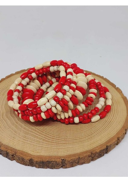Ahşap Kırmızı ve Beyaz Renk Hafızalı Otantik Bileklik (51972) modelleri