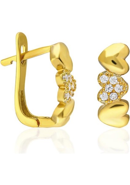 Üç Sıralı Kalp Küpeler