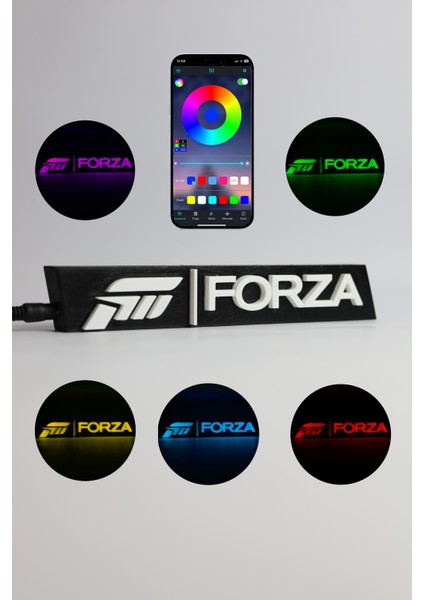 Forza Horizon - Rgb LED Işıklı 3 Boyutlu Tabela - 20CM x 3cm x 2cm (Bluetooth Kontrollü)