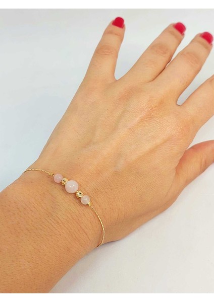 Pembe Kuvars Taşı Tasarım Bileklik (52042)