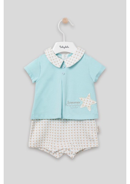 Yakalı Summer Baskılı Bebek Unisex Takım Görünümlü Tulum 13030