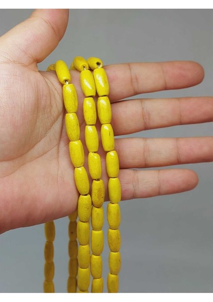 Bileklik Boy Ahşap Silindir Kesim Yarım Dizi 7*14MM Sarı (51430) (18CM Uzunluğundadır)