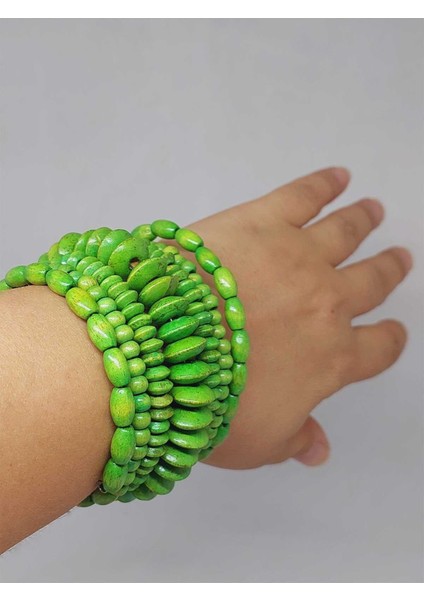 Ahşap Yeşil Renk Hafızalı Otantik Bileklik (51966)