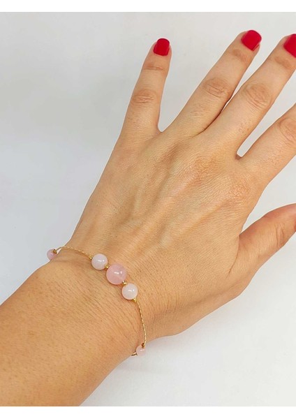 Pembe Kuvars Taşı Tasarım Bileklik (52040)
