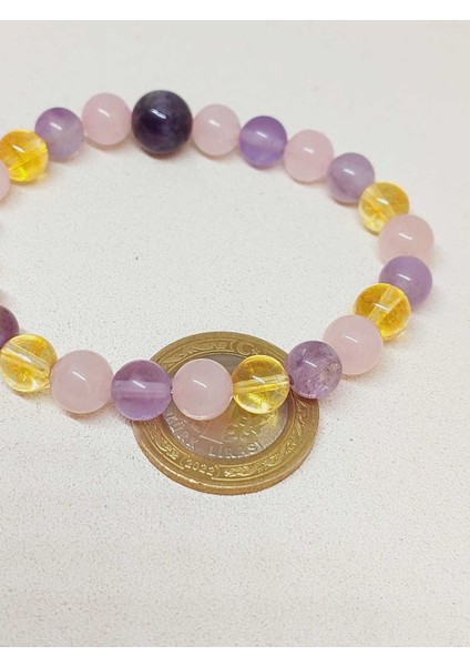 Ametist & Pembe Kuvars & Sitrin Tasarım Bileklik 8mm (52398) fiyatları