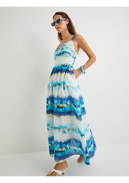 x Şahika Ercümen - Midi Askılı Kloş Elbise Astarlı Arkası Pencere Detaylı fiyatları