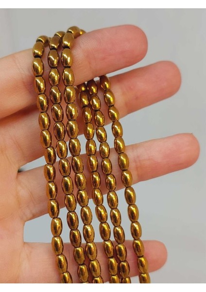 Bileklik Boy Hematit Taşı Arpa Kesim Yarım Dizi 4*5.5mm (49642) (18CM Uzunluğundadır)