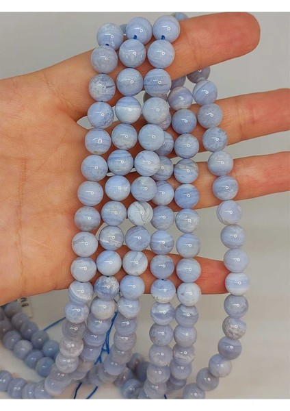 Bileklik Boy Kalsedon Taşı Yarım Dizi 8mm (49224) (18CM Uzunluğundadır)