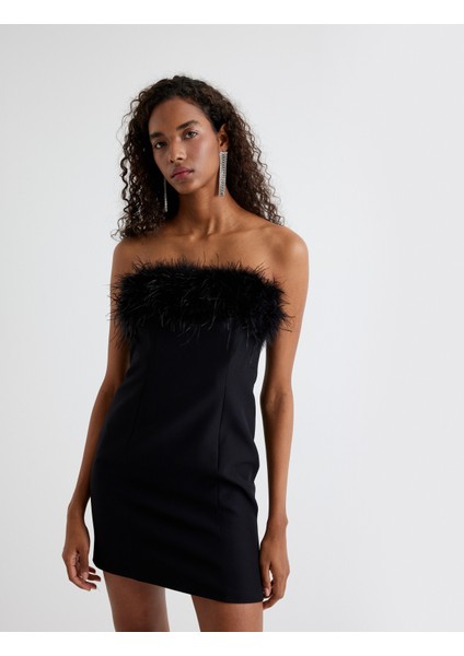 Tüylü Straplez Mini Elbise Vücuda Oturan Kalıp fiyatları