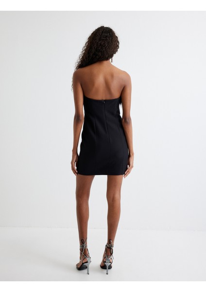 Tüylü Straplez Mini Elbise Vücuda Oturan Kalıp fırsatları