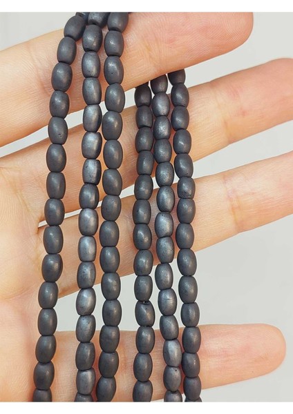 Bileklik Boy Hematit Taşı Arpa Kesim Yarım Dizi 4*5.5mm (49636) (18CM Uzunluğundadır)