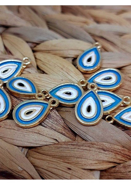 Altın Kaplama Turkuaz Yassı Nazar Boncuğu Aparat/2 Adet (51766)