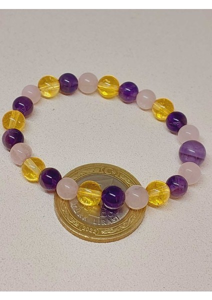 Çocuk Tasarım Bileklik - Ametist & Pembe Kuvars & Sitrin 6mm (52402) fiyatları