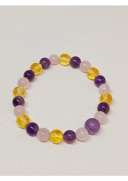 Çocuk Tasarım Bileklik - Ametist & Pembe Kuvars & Sitrin 6mm (52402) modelleri