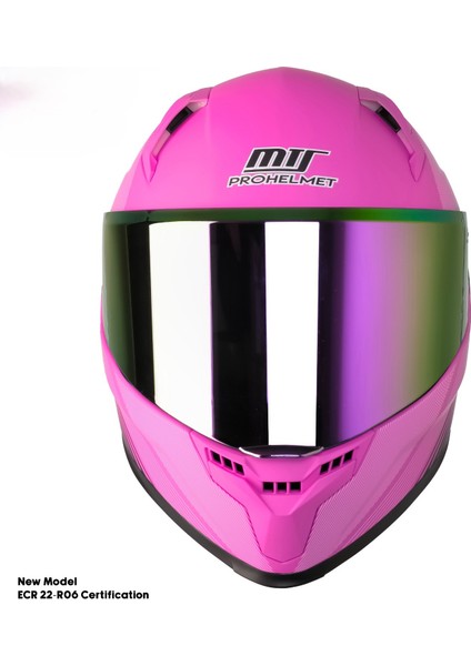 Motosiklet Kadın Kaskı 22.R06 Sertifika Güneş Vizörlü Fiber Kask Full Face Motor Kask Furchsia Lady