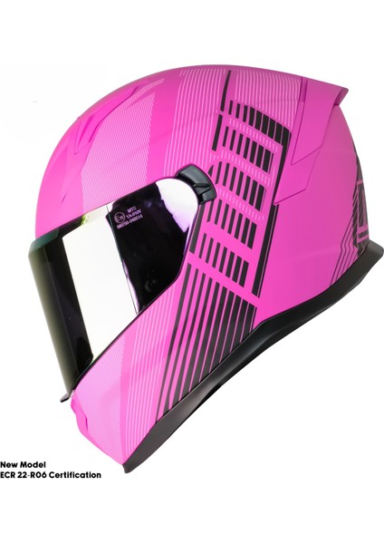 Motosiklet Kadın Kaskı 22.R06 Sertifika Güneş Vizörlü Fiber Kask Full Face Motor Kask Furchsia Lady fiyatları