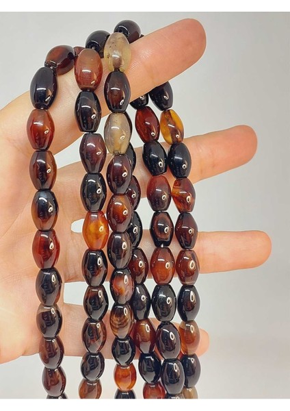 Bileklik Boy Akik Taşı Arpa Kesim 8X11MM Yarım Dizi (49418) (18CM Uzunluğundadır)