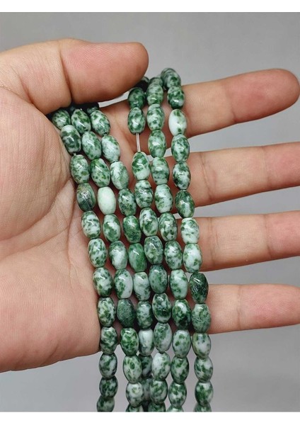 Bileklik Boy Jasper Taşı Arpa Kesim Yarım Dizi 6*8.5mm (51302) (18CM Uzunluğundadır)