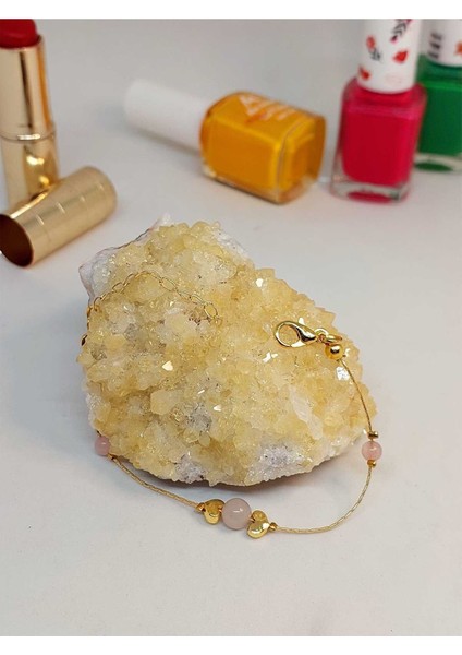 Pembe Kuvars Taşı Tasarım Bileklik (52046)