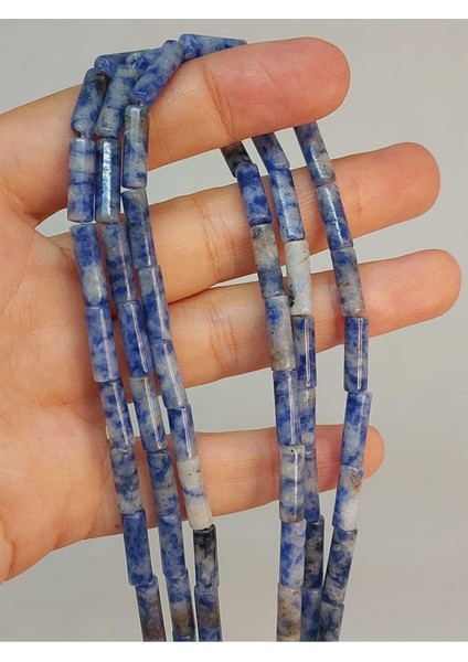 Bileklik Boy Sodalit Taşı Silindir Kesim 4X12.5MM Yarım Dizi (49378) (18CM Uzunluğundadır)