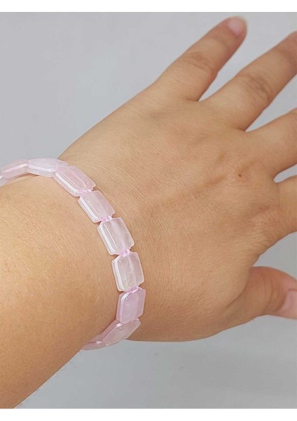 Pembe Kuvars Taşı Makrome Tasarım Bileklik (51584)