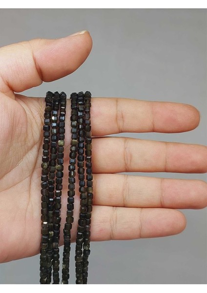 Golden Obsidyen Taşı Küp Şekilli Dizi 3mm (51170)