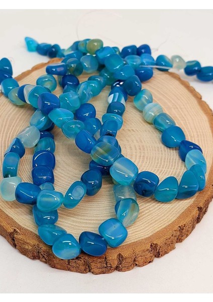 Bileklik Boy Akik Mavi Doğal Tımbıl Taşlar Yarım Dizi (18CM Uzunluğundadır)