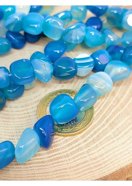 Bileklik Boy Akik Mavi Doğal Tımbıl Taşlar Yarım Dizi (18CM Uzunluğundadır) fiyatları
