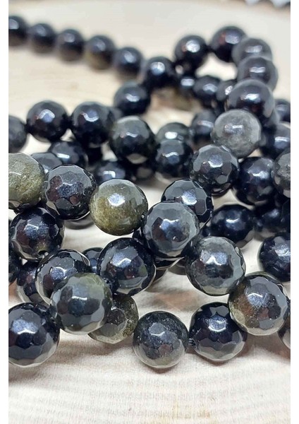 Bileklik Boy Golden & Siyah Obsidyen Taşı Faset Kesim Yarım Dizi 8mm (18CM Uzunluğundadır) modelleri
