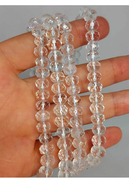 Çeyrek Dizi (9cm Uzunluğundadır!) Kristal Kuvars Taşı Rondela Faset Kesim 5.5*7mm Çeyrek DIZI-45826