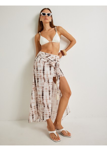 x Şahika Ercümen Midi Boy Sarong Etek Batik Desenli Yüksek Bel Pamuklu