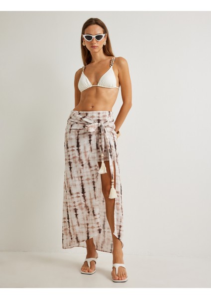 x Şahika Ercümen Midi Boy Sarong Etek Batik Desenli Yüksek Bel Pamuklu fiyatları