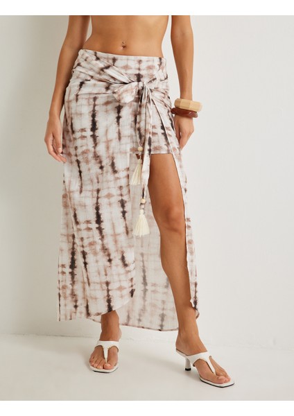 x Şahika Ercümen Midi Boy Sarong Etek Batik Desenli Yüksek Bel Pamuklu modelleri