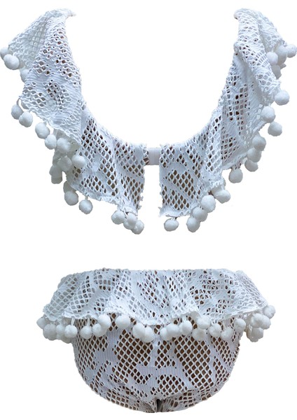 Tığ Işi Dantel Işlemeli Ponpon Detaylı Fırfırlı 50UV Kız Çocuk Bikini Takımı by Nessi Byrd fiyatları