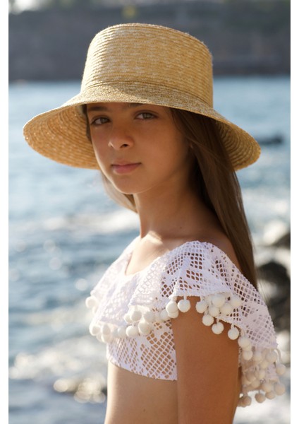 Tığ Işi Dantel Işlemeli Ponpon Detaylı Fırfırlı 50UV Kız Çocuk Bikini Takımı by Nessi Byrd fırsatları