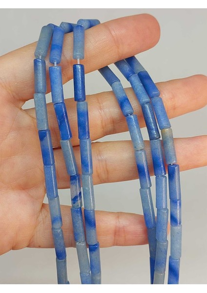 Bileklik Boy Mavi Aventurin Taşı Silindir Kesim 4X12.5MM Yarım Dizi (49398) (18CM Uzunluğundadır)