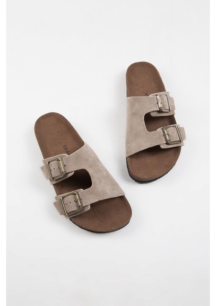 Jose Erkek Deri Çift Tokalı Vizon Terlik indirimleri