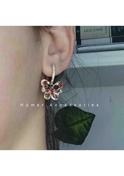 Humer Accessories Renkli Taşlı Kelebek Model Çelik Küpe