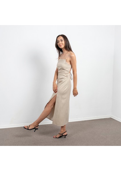 Taş Sırt Dekolteli Yırtmaçlı Elbise fiyatları