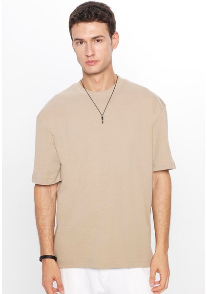 Oversize Bej Tişört Erkekler İçin Günlük Kullanıma Uygun Pamuklu Kısa Kol fiyatları