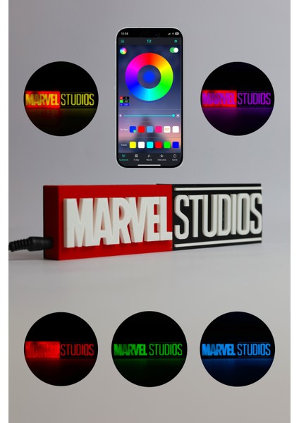 Marvel Studios - Rgb LED Işıklı 3 Boyutlu Tabela - 20CM x 5cm x 2cm (Bluetooth Kontrollü)