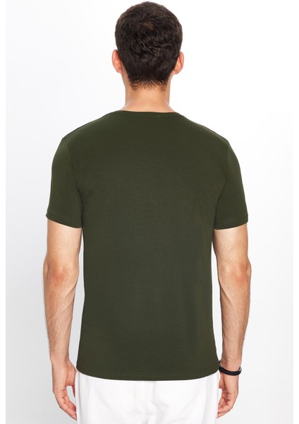 Erkek Slim Fit Dar Kesim Pamuklu Yumuşak Dokulu Esnek Kumaş Düz Basic Haki Bisiklet Yaka Tişört indirimleri