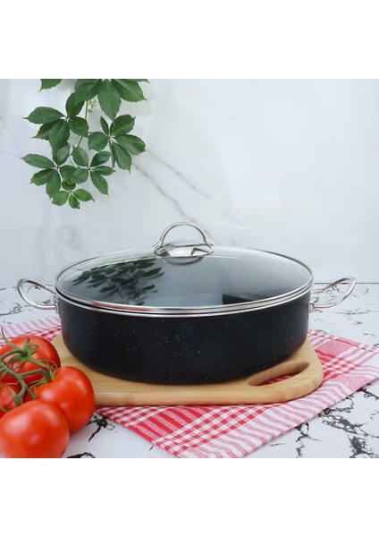 Granit Basık Tencere Siyah - Inox