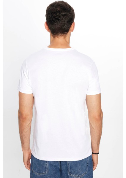 Erkek Slim Fit Dar Kesim Pamuk Yumuşak Dokulu Baskılı Beyaz Bisiklet Yaka Tişört indirimleri