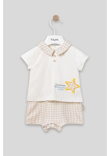 Yakalı Summer Baskılı Bebek Unisex Takım Görünümlü Tulum 13030