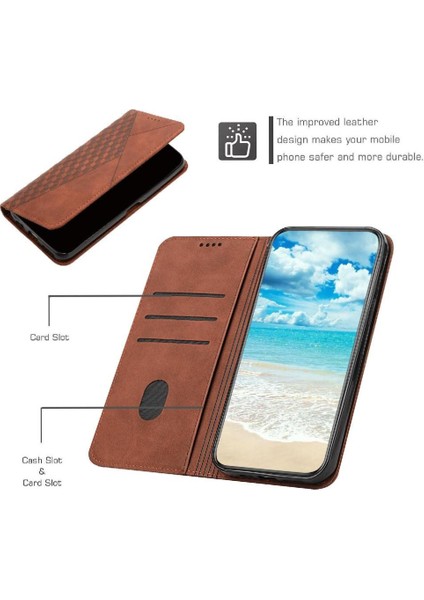 IPhone 16 Pro Max Pu Deri Kart Ekleme Kickstand Için Flip Case (Yurt Dışından)