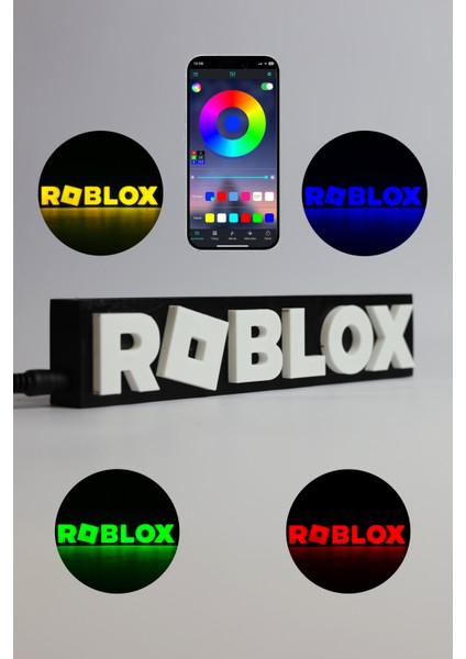 Roblox - Rgb LED Işıklı 3 Boyutlu Tabela - 20CM x 4cm x 2cm (Bluetooth Kontrollü)
